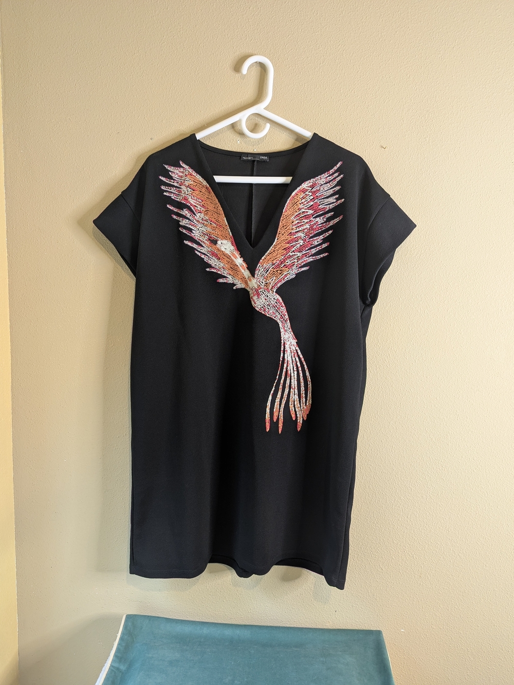 Zara Black Tunic Dress with Phoenix Design